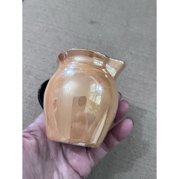Vintage Czechoslovakia Orange Luster Ware Creamer Pitcher Black Handle Small - Picture 2 of 8